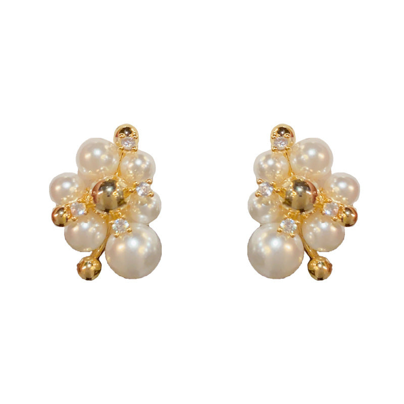 14K Gold-Plated Metal Ball and Pearl Stud Earrings-Chic and Minimalist