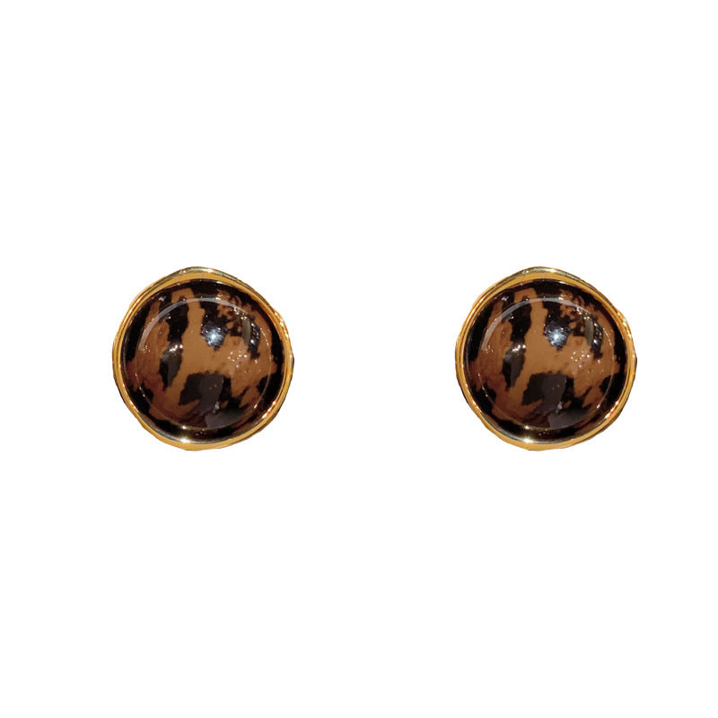 14K Gold-Plated Leopard Print Round Earrings - Retro Chic Design