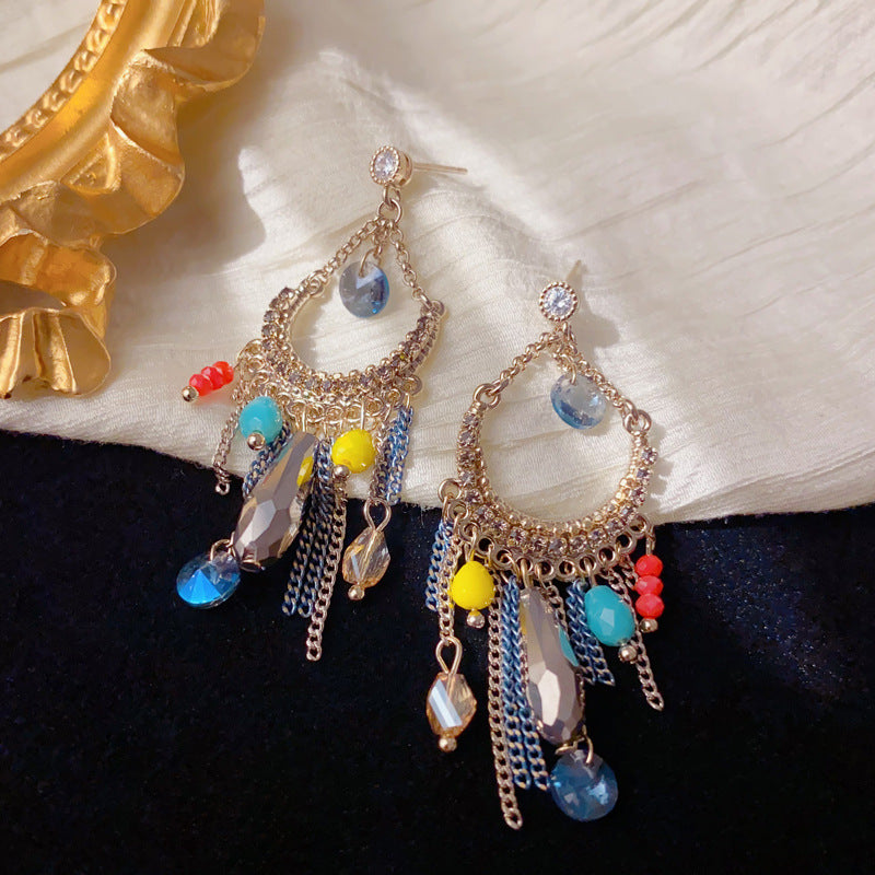 Luxury Handcrafted Teardrop Beaded Tassel Earrings – Geometric Design