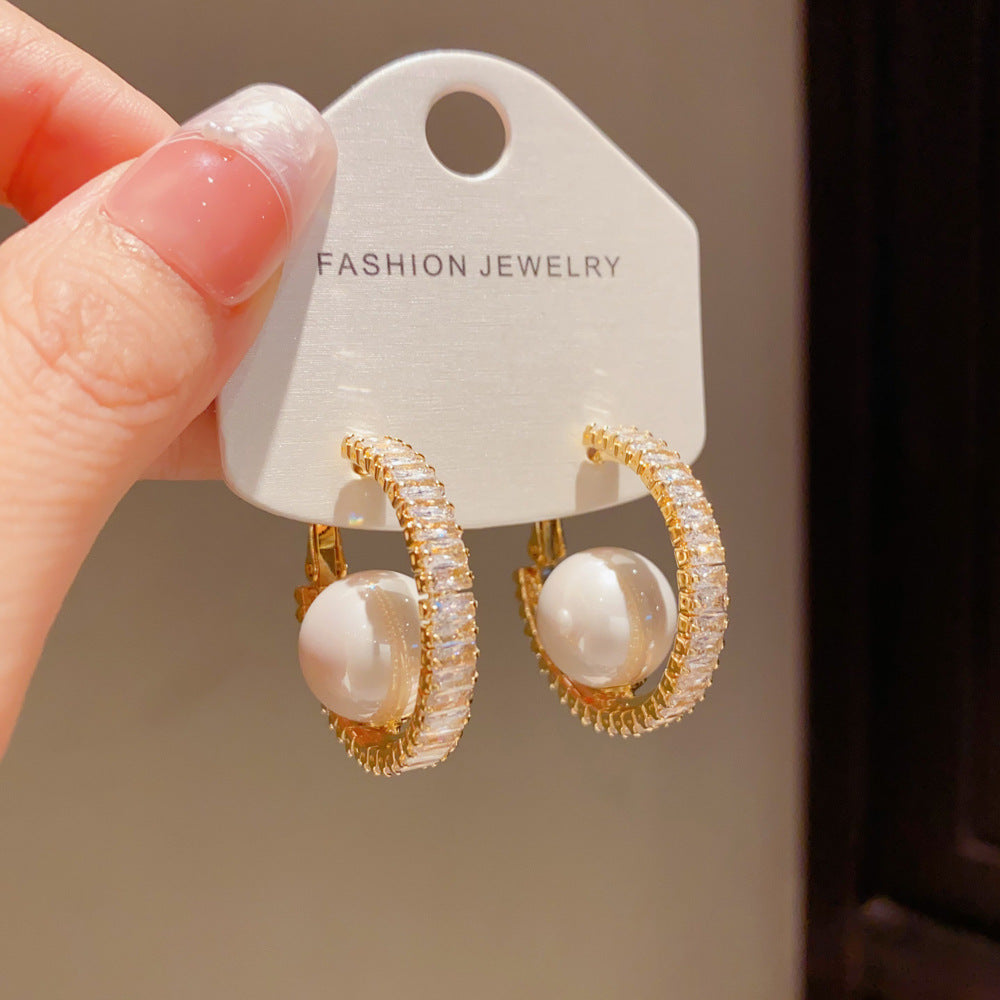 Eaioncol Full CZ Pearl Circle Hoop Earrings 14K Gold & Silver Plated