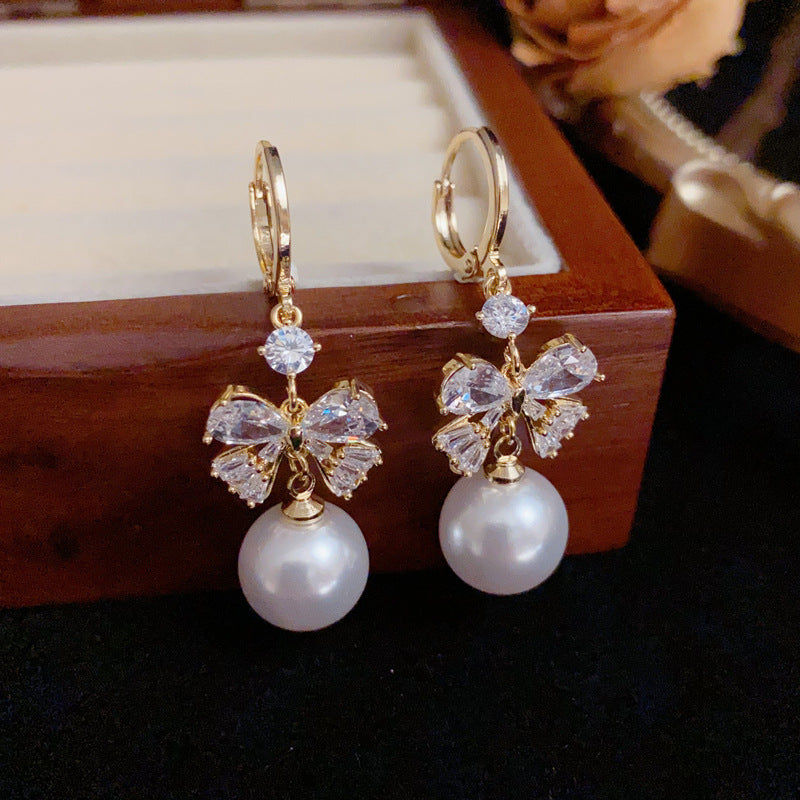 14K Gold Luxury Butterfly & Pearl Tassel Earrings – S925 Silver Needle