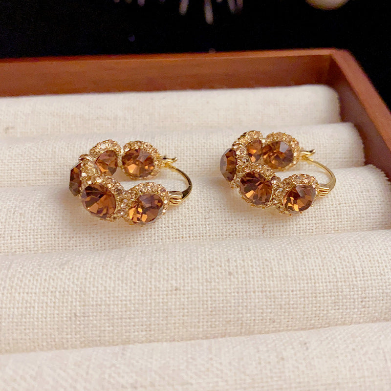 14K Gold-Plated Zircon Circle Earrings - French Vintage Chic for Women