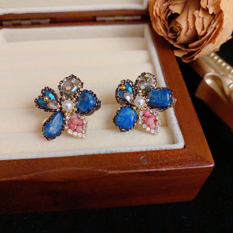 14K Gold-Plated Luxury Crystal Flower Stud Earrings – Floral Design