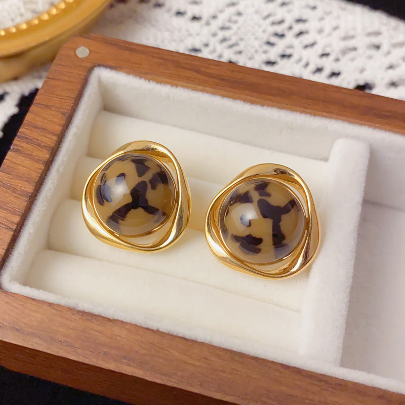 Luxury Geometric Leopard Metal Stud Earrings – Elegant Design