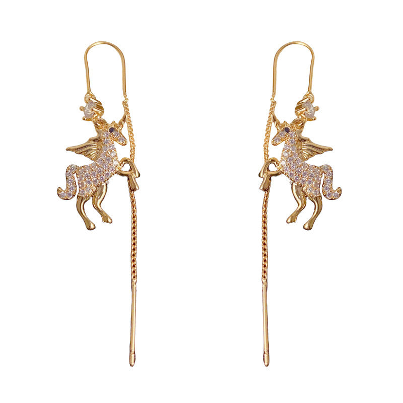 Luxury Zircon Pegasus Long Tassel Threader Earrings – Elegant Design