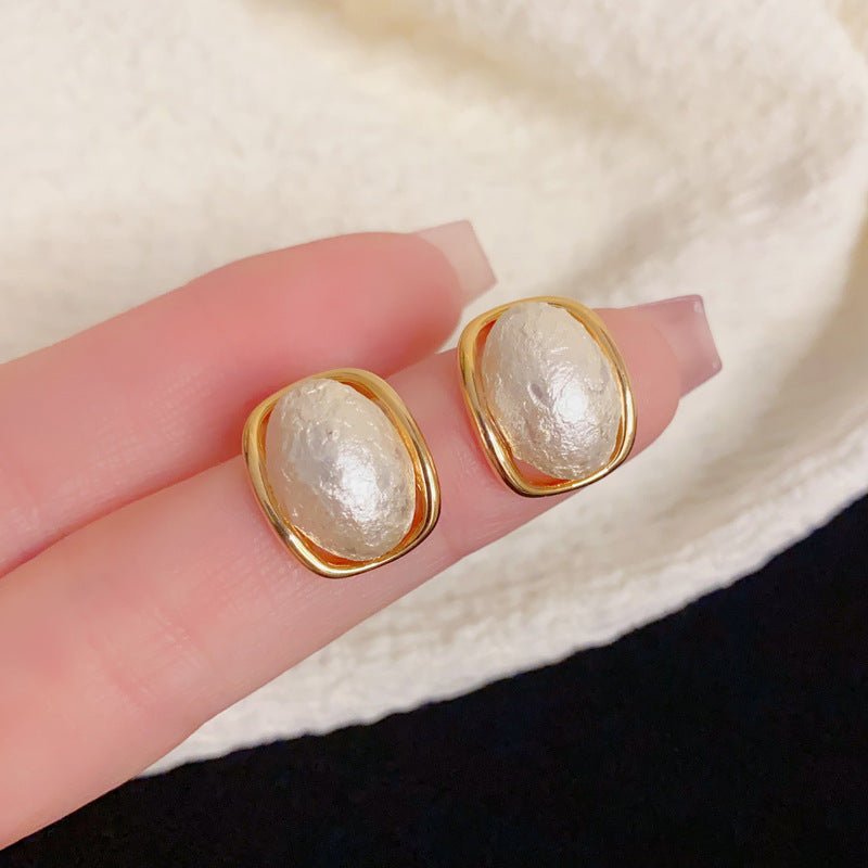 Elegant Cotton Ball Oval Stud Earrings – French Gentle Design