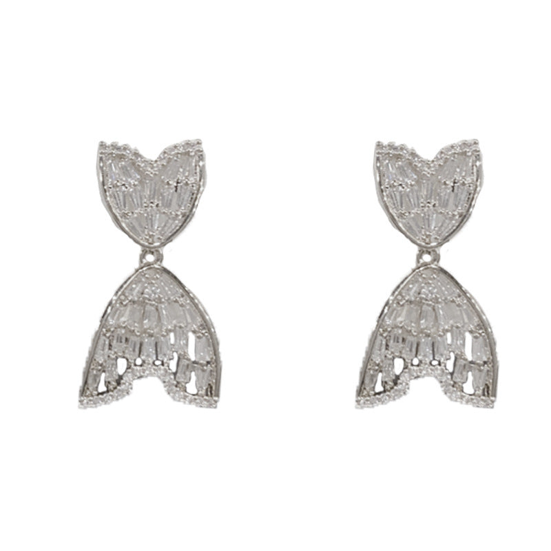 Elegant Full-Zircon Mermaid Tail Drop Earrings – Minimalist Design