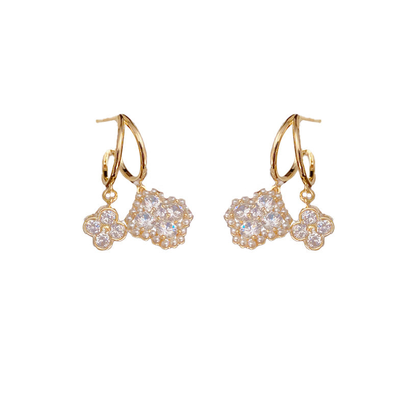 14K Gold-Plated Zircon Floral Tassel Drop Earrings - Chic Elegance