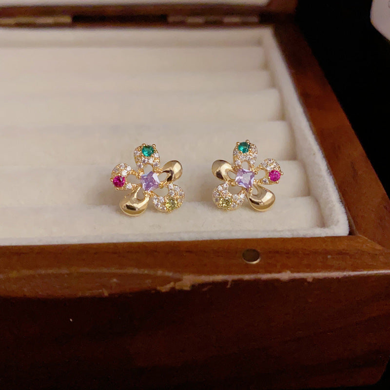 14K Gold Minimalist Colorful Hollow Flower Earrings – Floral Design