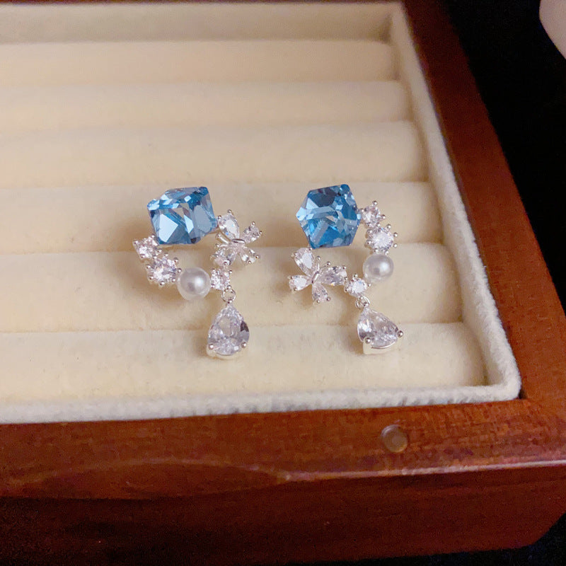 Luxury Zircon Butterfly & Waterdrop Drop Earrings – S925 Silver Needle