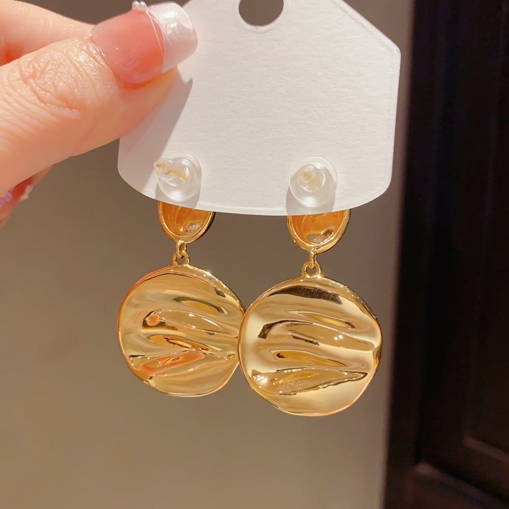 Eaioncol Matte Circle Drop Earrings 18K Gold