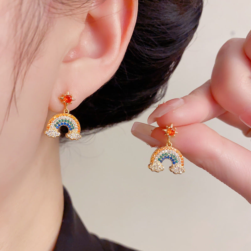 Elegant Zircon Starburst Rainbow Earrings – French Minimalist Design