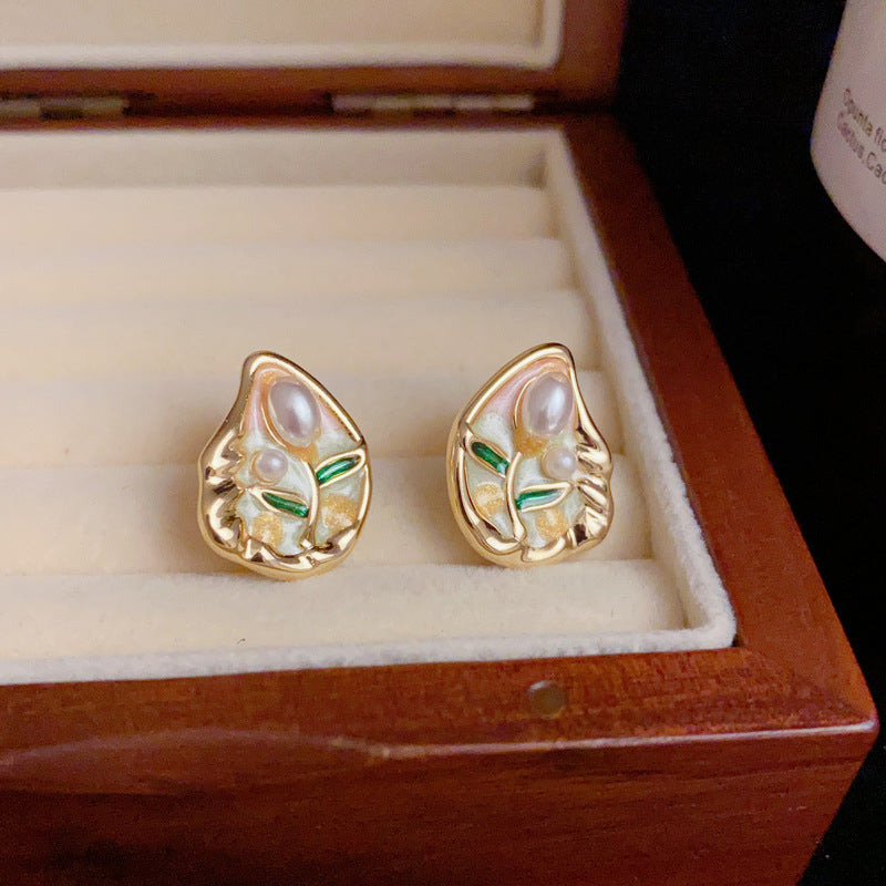 14K Gold Pearl Tulip Geometric Jewelry – Earrings, Bracelet & Necklace