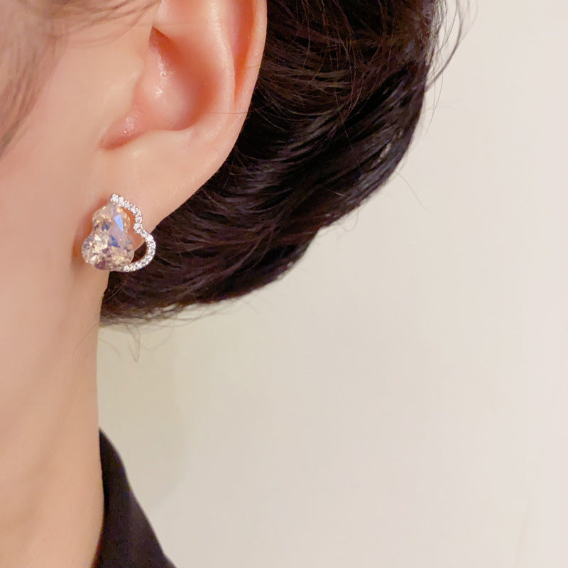 Elegant Full-Zircon Crystal Gourd Stud Earrings – Floral Design
