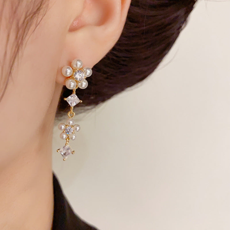 14K Gold-Plated Pearl Petal Tassel Earrings - Elegant & Feminine