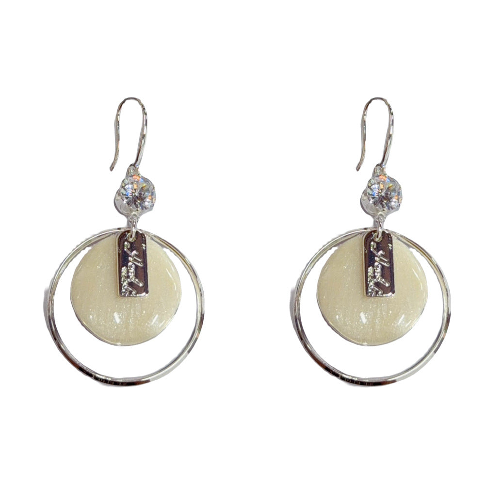 Eaioncol Letter Plate Circle Ear Hooks Earrings Silver