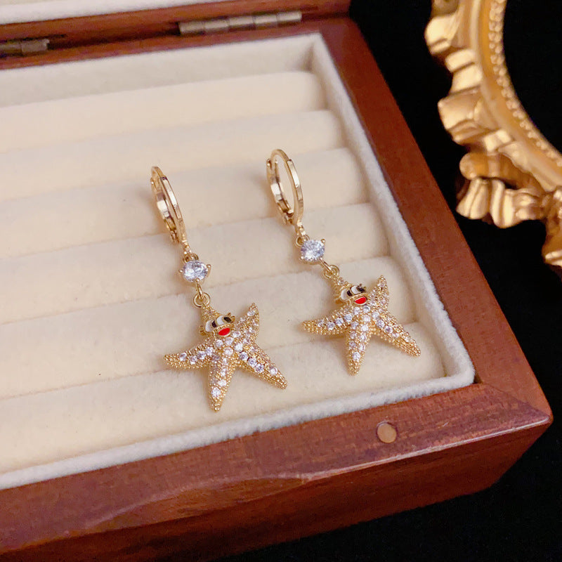 Luxury Zircon Starfish Tassel Drop Gold Earrings – Elegant Design