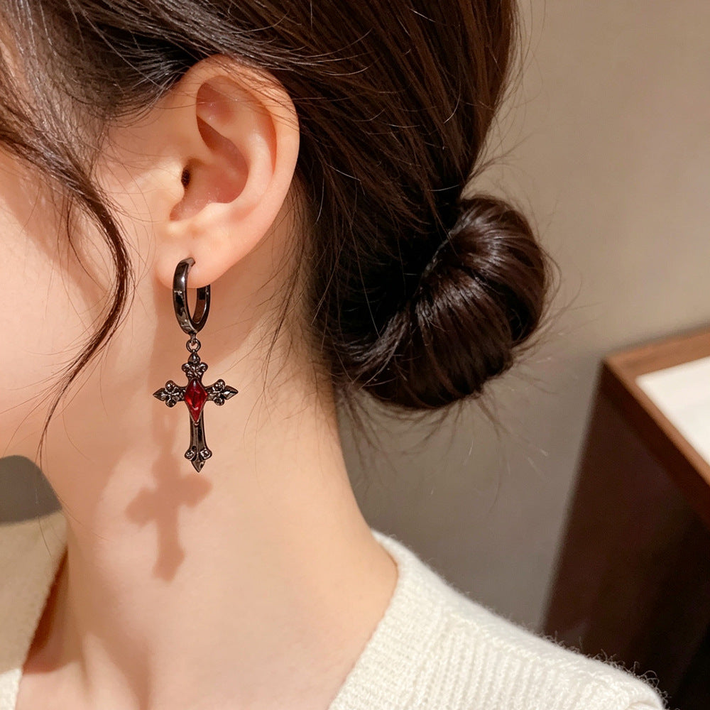 Eaioncol Black Cross Clicker Hoop Earrings Gold