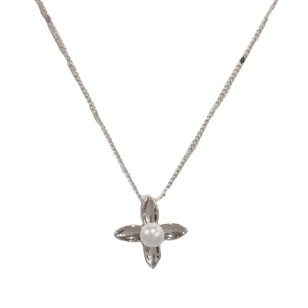 Eaioncol Four Leaf Freshwater Pearl Necklace Gold Silver