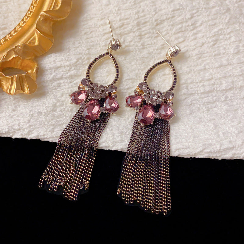 Luxury Coffee Zircon Teardrop Tassel Drop Earrings – Elegant Design