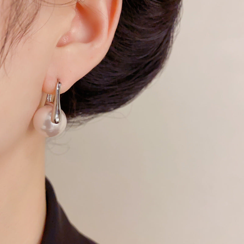 Eaioncol Round Pearl Hoop Earrings Gold Silver