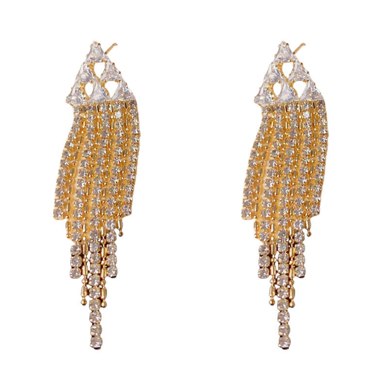 Elegant Zircon Triangle Tassel Drop Earrings – Ultra-Sparkle Design