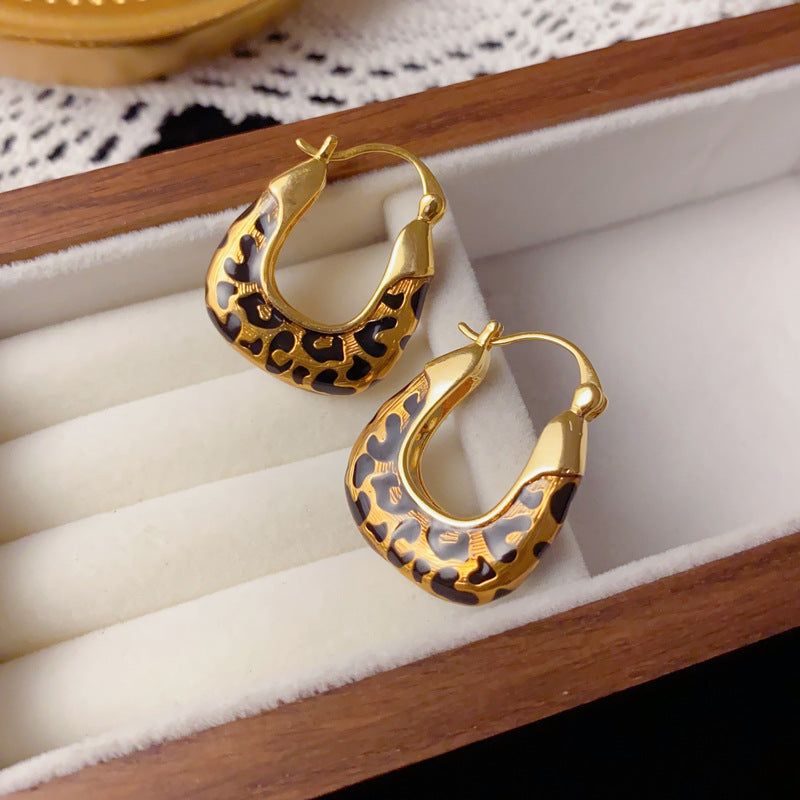 Luxury Meilard Leopard Geometric Earrings – French Retro Design