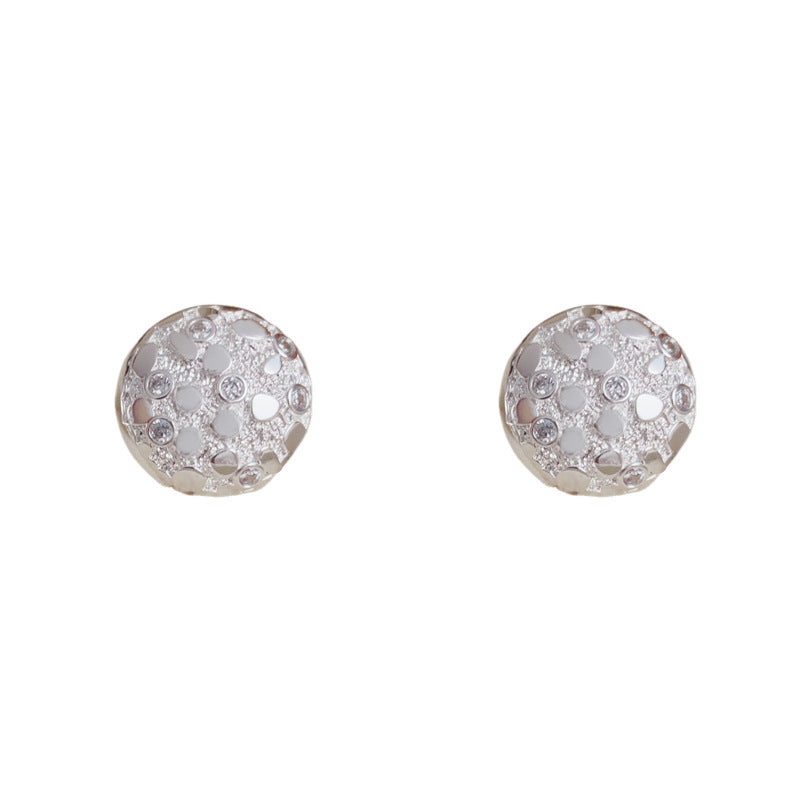 Luxury Full-Zircon Textured Round Stud Earrings – Elegant Design