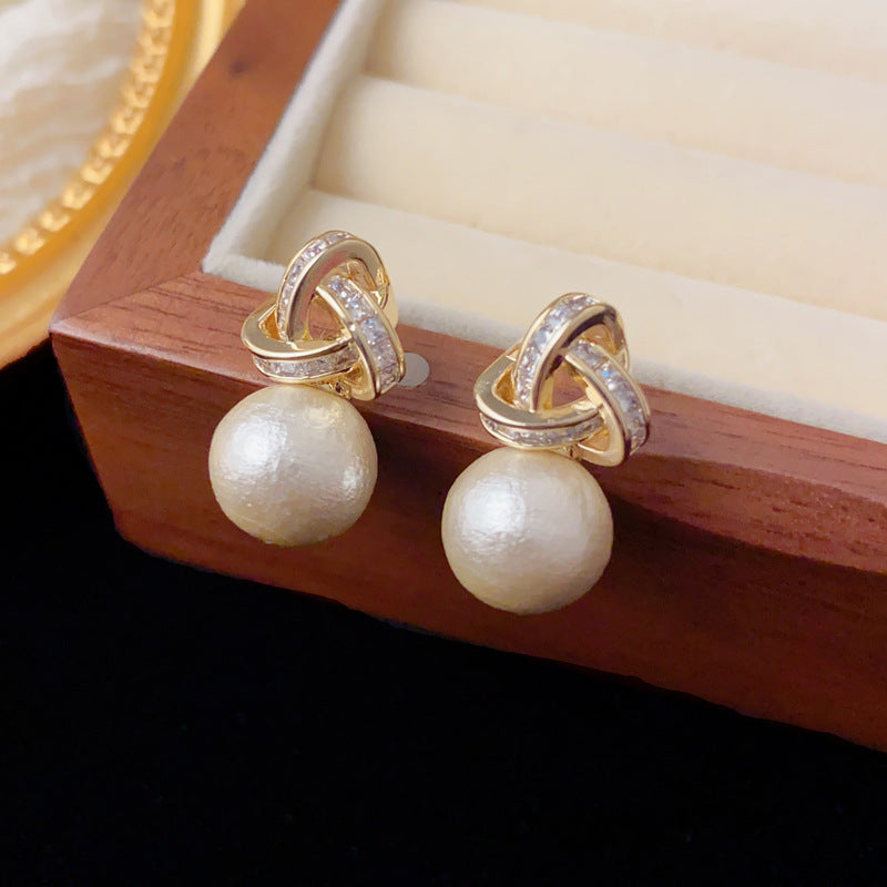 Elegant Zircon Halo Cotton Ball Stud Earrings – Minimalist Design