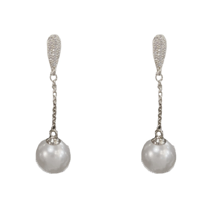 Elegant Zircon Teardrop Pearl Tassel Drop Earrings –Long Fringe Design