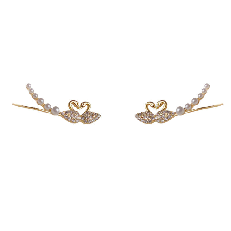 Luxury Zircon Swan Linear Ear Climber Earrings – Animal Design