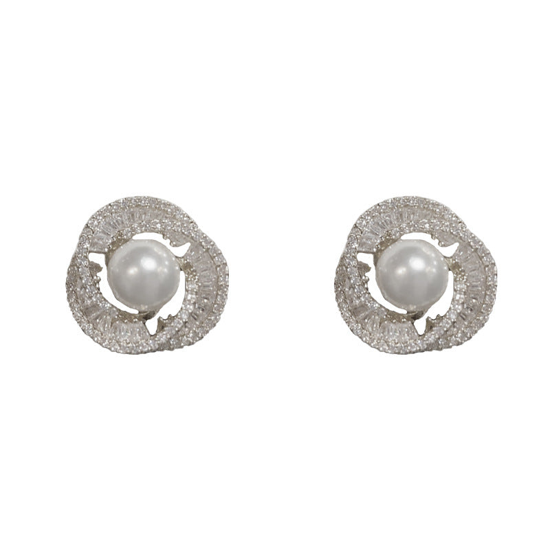 14K Gold-Plated Zircon Pearl Spiral Earrings - Chic Luxury Design