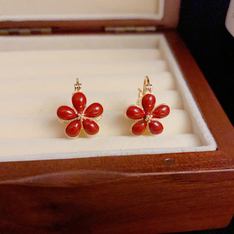 14K Gold-Plated Double-Sided Enamel Flower Earrings - Vintage Chic Design