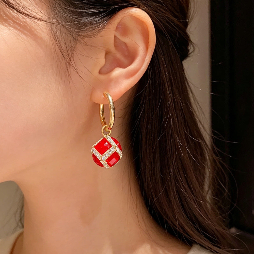 Eaioncol Vintage Red Square CZ Hoop Earrings 14K Gold Plated