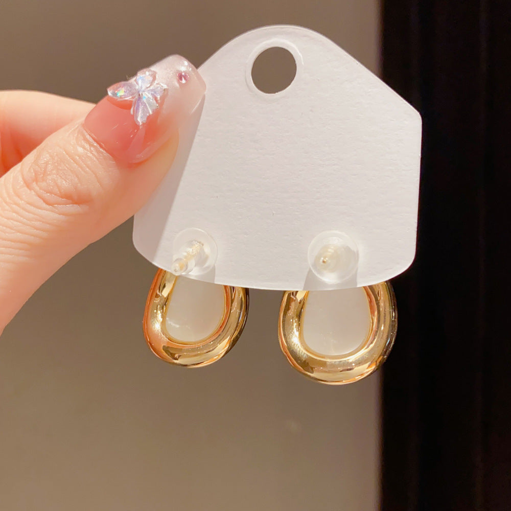 Eaioncol Geometric Oval Cotton Pearl Stud Earrings Gold