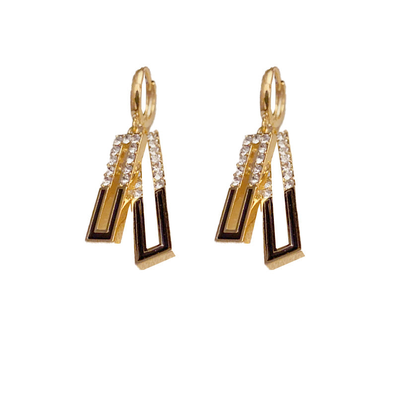 14k Gold Plated Elegant Geometric Zircon Drip Oil Earrings - Minimalist Design