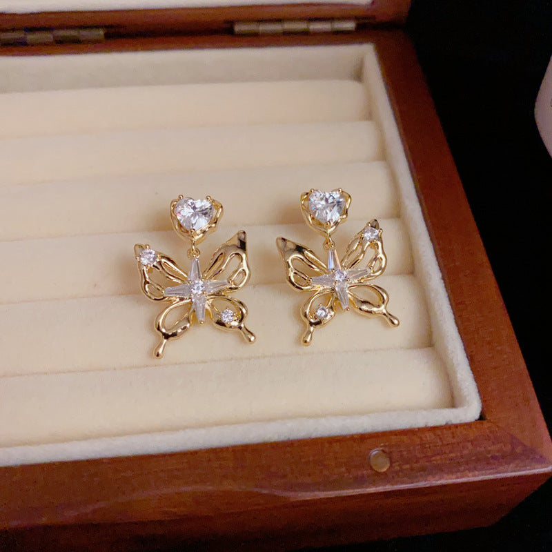 14K Gold-Plated Metal Hollow Butterfly Stud Earrings - Elegant & Chic