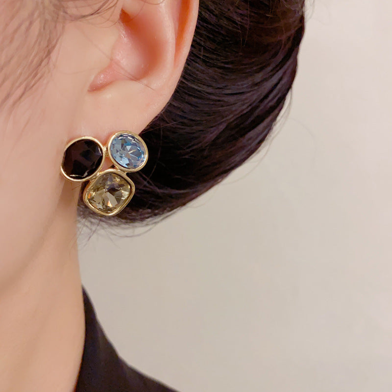 Luxury Colorful Geometric Zircon Earrings – Elegant Design