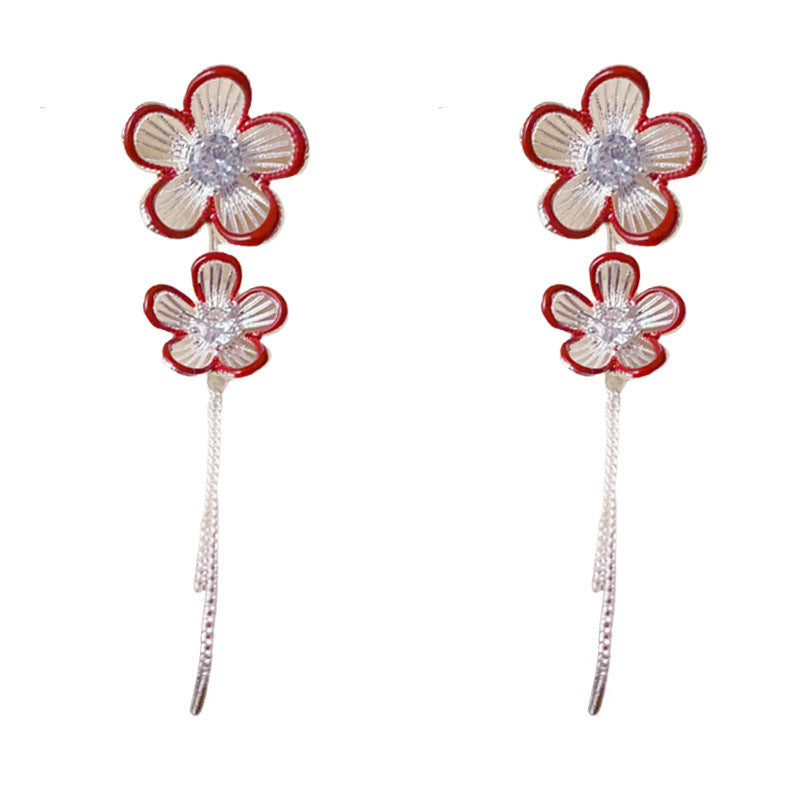 Elegant Drip-Oil Hollow Petal Tassel Drop Earrings – Retro Design