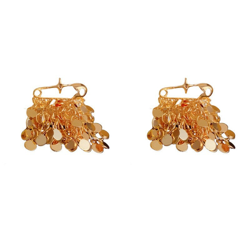 Eaioncol Safety Pin Circle Tassel Drop Earrings Gold Silver