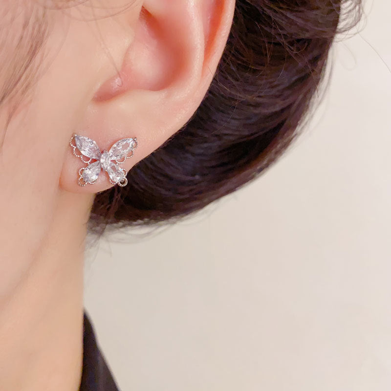 Elegant Zircon Hollow Lace Butterfly Stud Earrings – Animal Design
