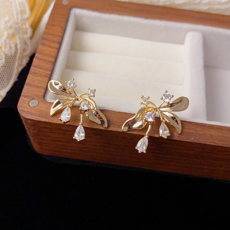 Luxury Zircon Iris Flower Stud Earrings – French Elegance Design