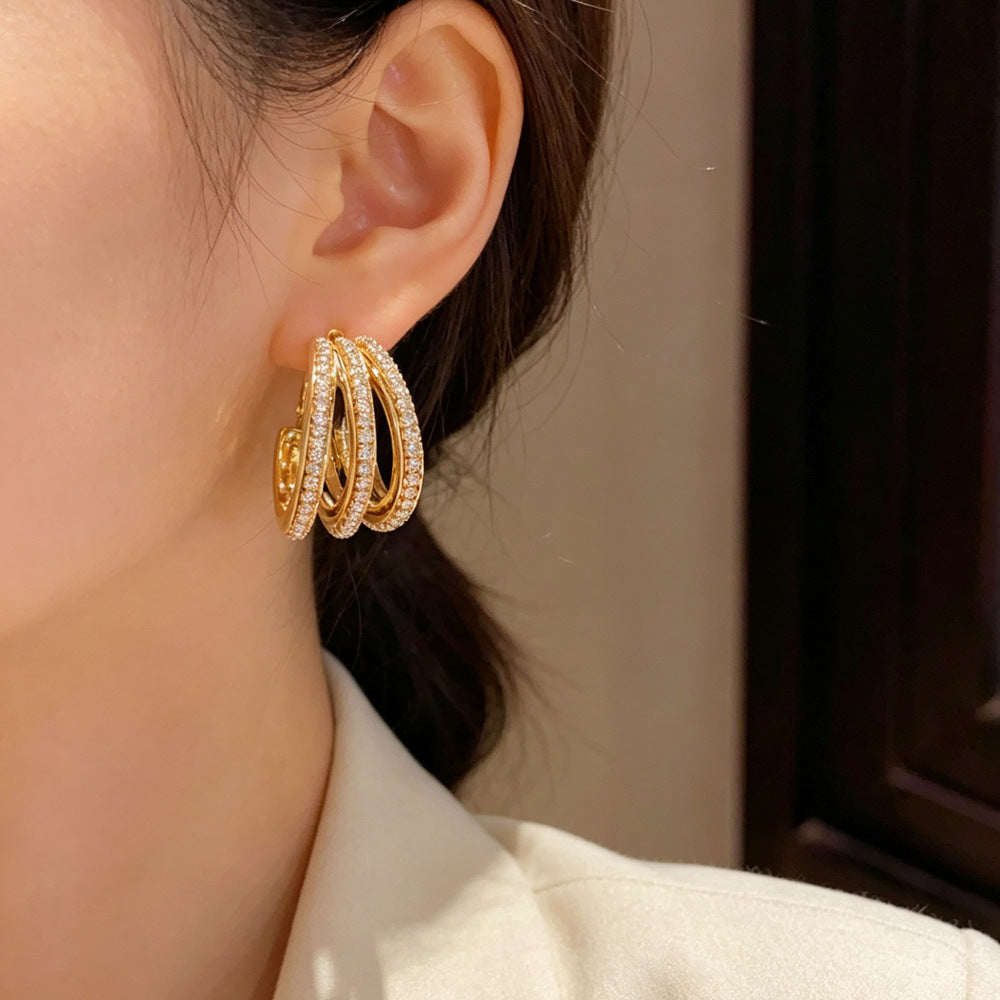 Eaioncol Multi‑Layer CZ Hoop Earrings Gold