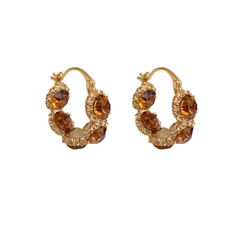 14K Gold-Plated Zircon Circle Earrings - French Vintage Chic for Women