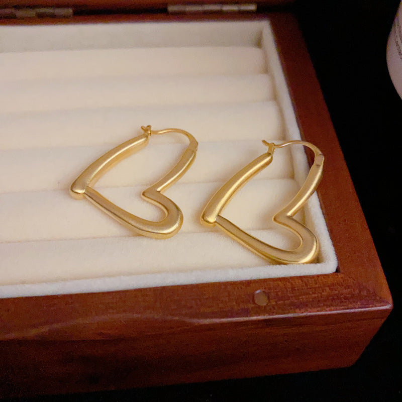 14K Gold-Plated Heart-Shaped Metal Hoop Earrings-Geometric Chic Design