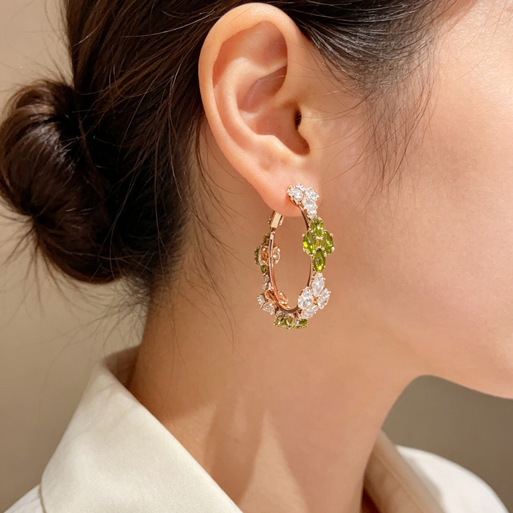 Eaioncol Light Coffee Gold Full CZ Circle Hoop Earrings