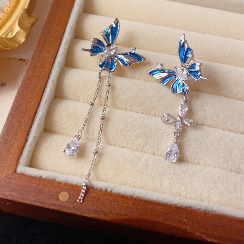 Asymmetrical Thin-Coat Butterfly Tassel Drop Earrings – Elegant Design