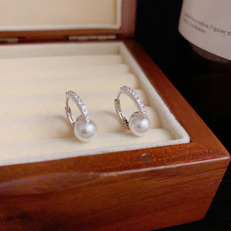 14K Gold Pearl & Zircon Hoop Earrings – Minimalist Luxury Design