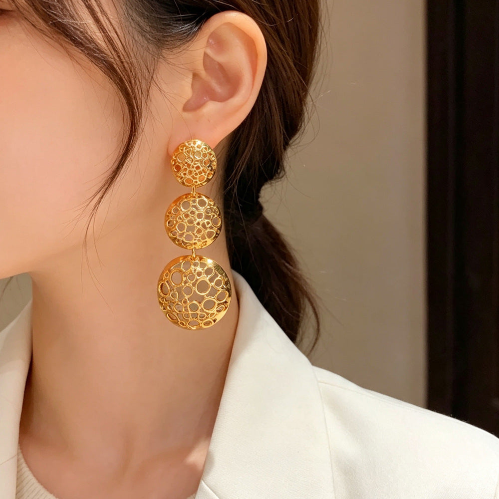 Eaioncol Openwork Circle Tassel Drop Earrings Gold Silver