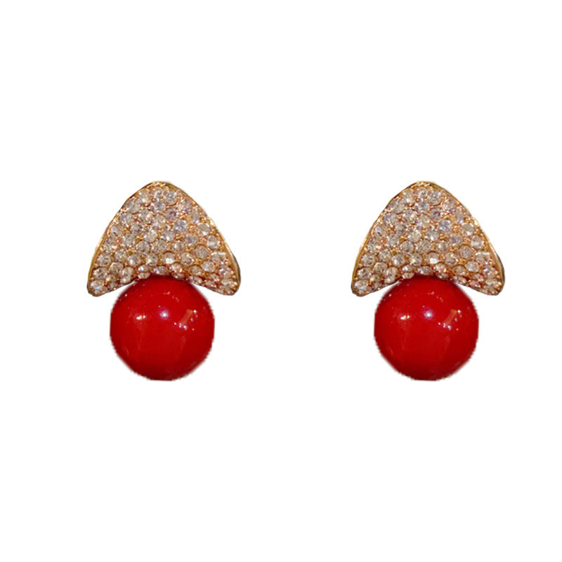 Elegant Zircon Geometric Pearl Stud Earrings – French Retro Design